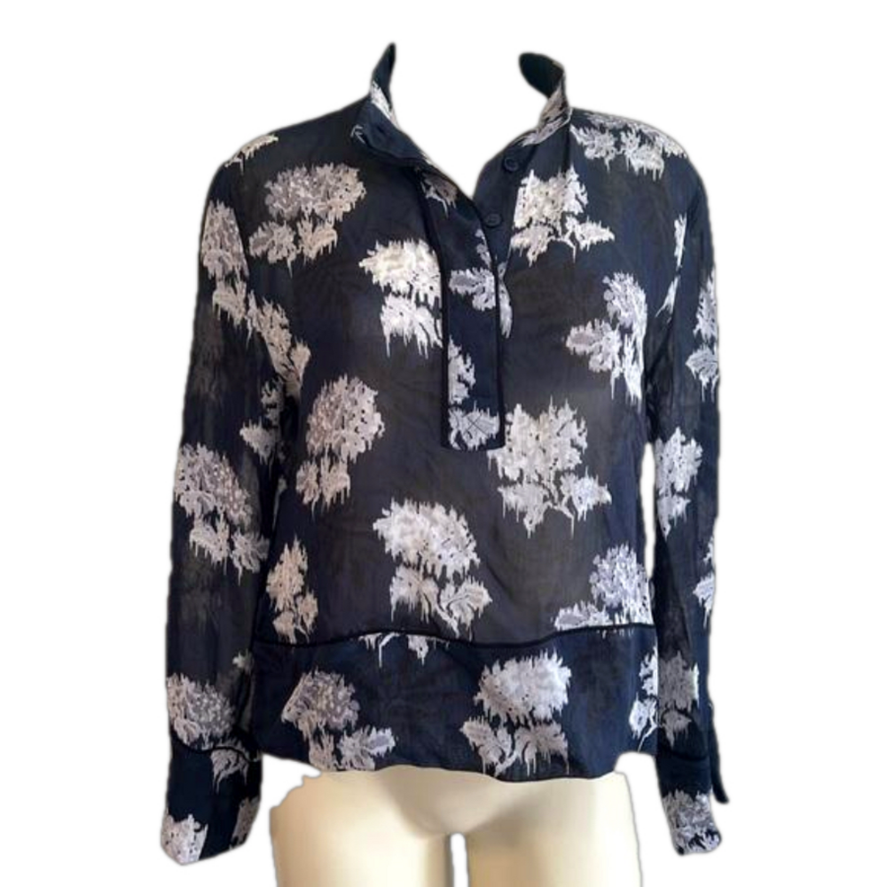 GANNI Sz EU 36 Floral Printed Crepe Blouse